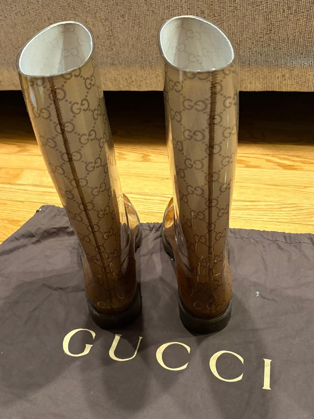 Gucci Brown Monogram Glossy Tall Boots - Picture 2 of 2